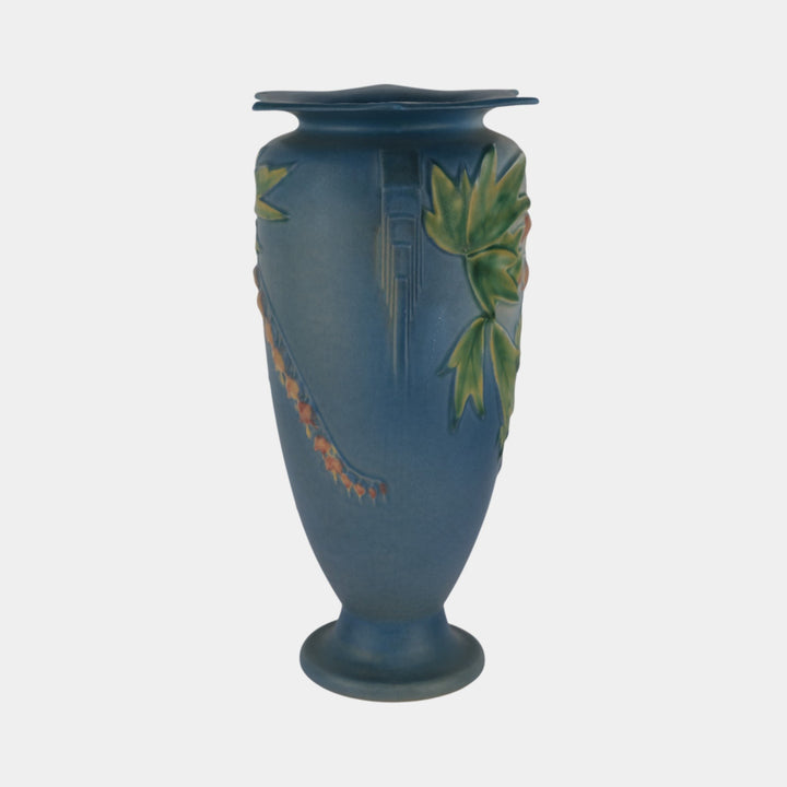 Roseville Bleeding Heart 1940 Vintage Art Deco Pottery Blue Ceramic Vase 974-12