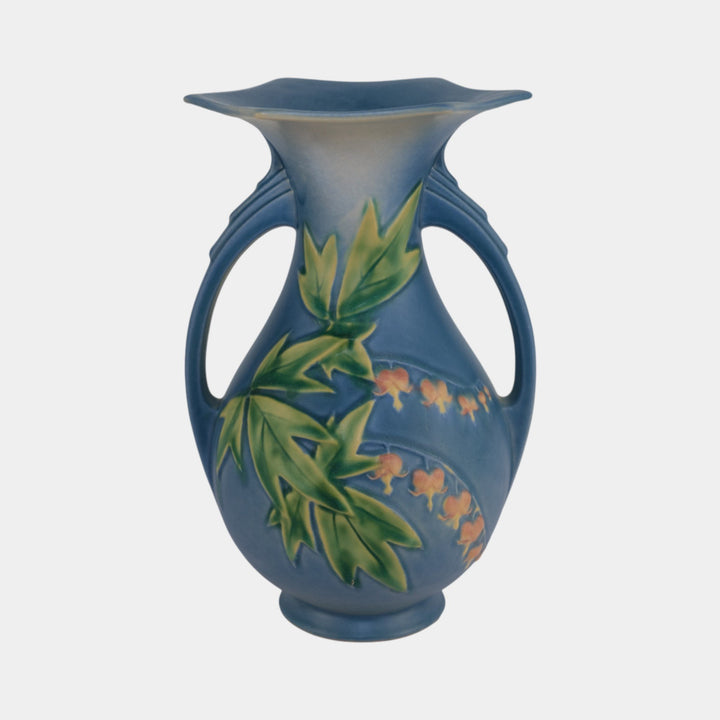 Roseville Bleeding Heart Blue 1940 Vintage Art Pottery Flower Vase 971-9