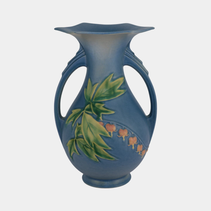 Roseville Bleeding Heart Blue 1940 Vintage Art Pottery Flower Vase 971-9