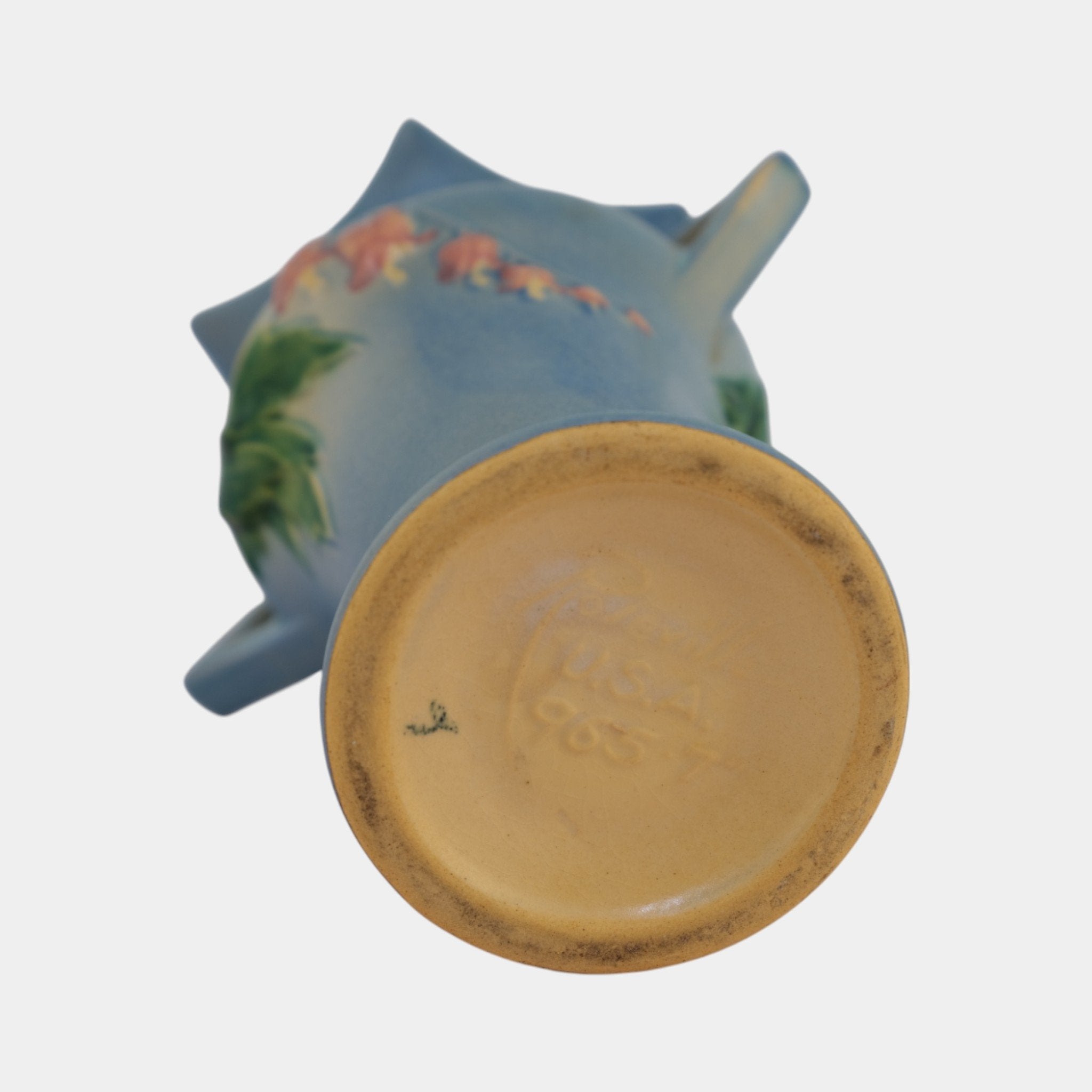 vaseman 花器 Roseville Bleeding Heart Blue 1940 Vintage Pottery Ceramic Handled