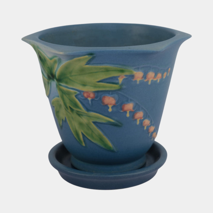 Roseville Bleeding Heart Blue Vintage Art Pottery Ceramic Planter 652-5