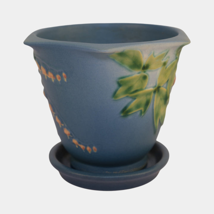 Roseville Bleeding Heart Blue Vintage Art Pottery Ceramic Planter 652-5