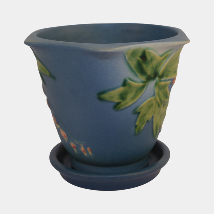Roseville Bleeding Heart Blue Vintage Art Pottery Ceramic Planter 652-5