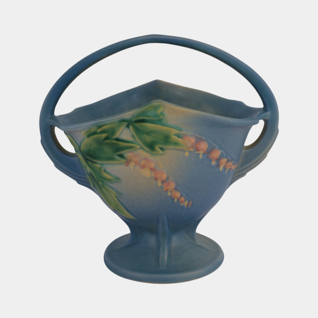 レア 1950年代スウェーデン おじさまのヴィンテージ花器 ポット ライトブルー Roseville Bleeding Heart Blue 1940 Vintage Art Deco Pottery Basket