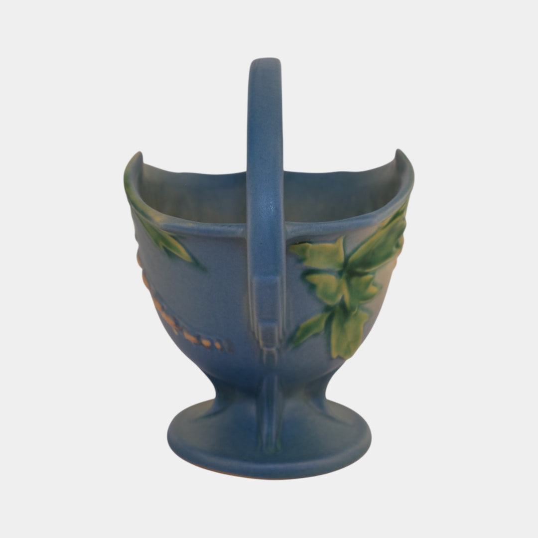 Roseville Bleeding Heart Blue 1940 Vintage Art Deco Pottery Basket 359-8