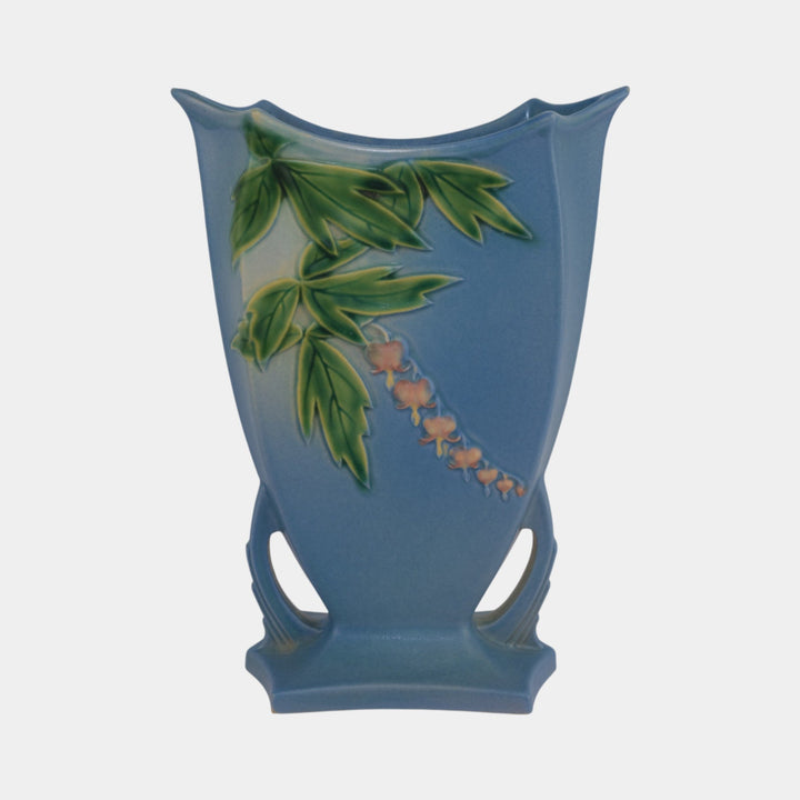 Roseville Bleeding Heart Blue 1940 Vintage Art Pottery Ceramic Vase 970-9