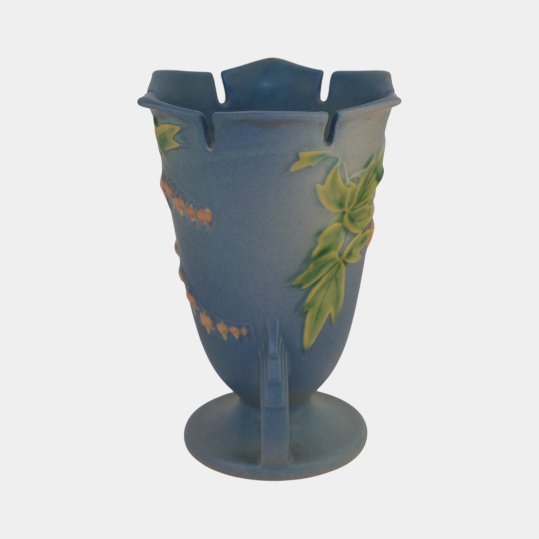 Roseville Bleeding Heart Blue 1940 Vintage Art Pottery Ceramic Vase 964-6 - Just Art Pottery