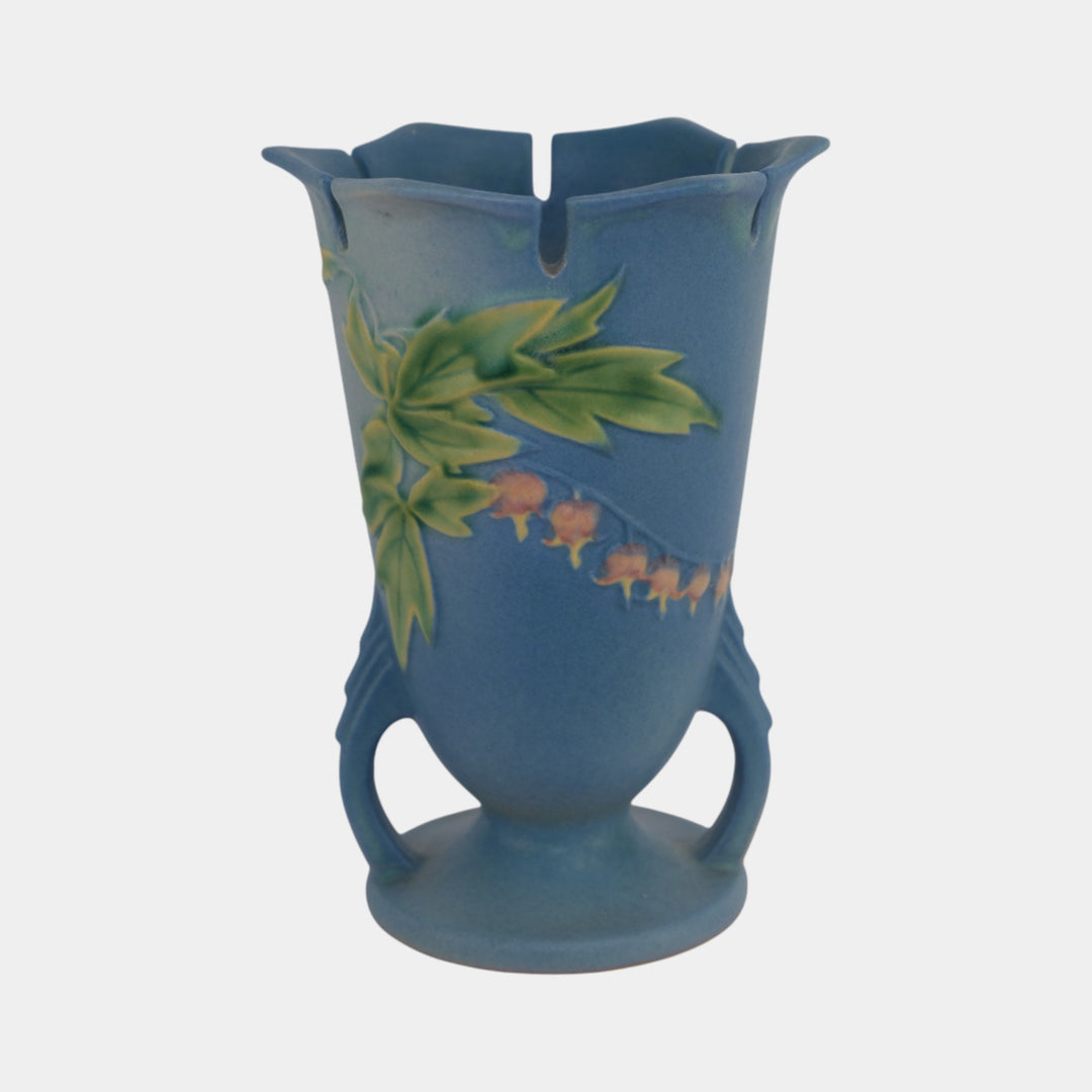 Roseville Bleeding Heart Blue 1940 Vintage Art Pottery Ceramic Vase 964-6 - Just Art Pottery
