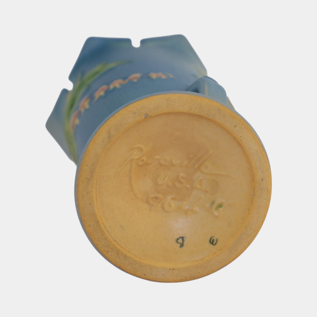 Roseville Bleeding Heart Blue 1940 Vintage Art Pottery Ceramic Vase 964-6 - Just Art Pottery