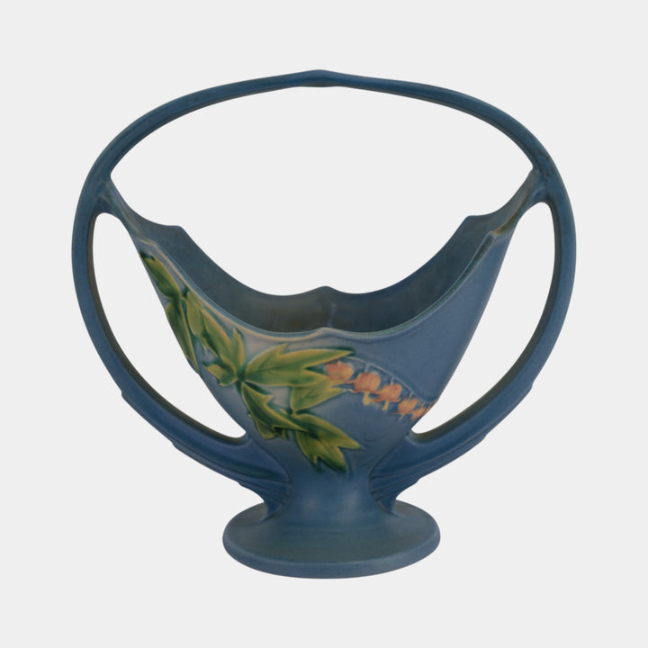 Roseville Bleeding Heart Blue 1940 Vintage Art Pottery Ceramic Basket 360-10