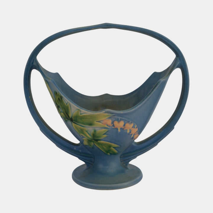 Roseville Bleeding Heart Blue 1940 Vintage Art Pottery Ceramic Basket 360-10