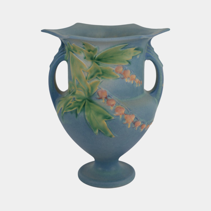Roseville Bleeding Heart Blue 1940 Vintage Art Pottery Ceramic Vase 139-8