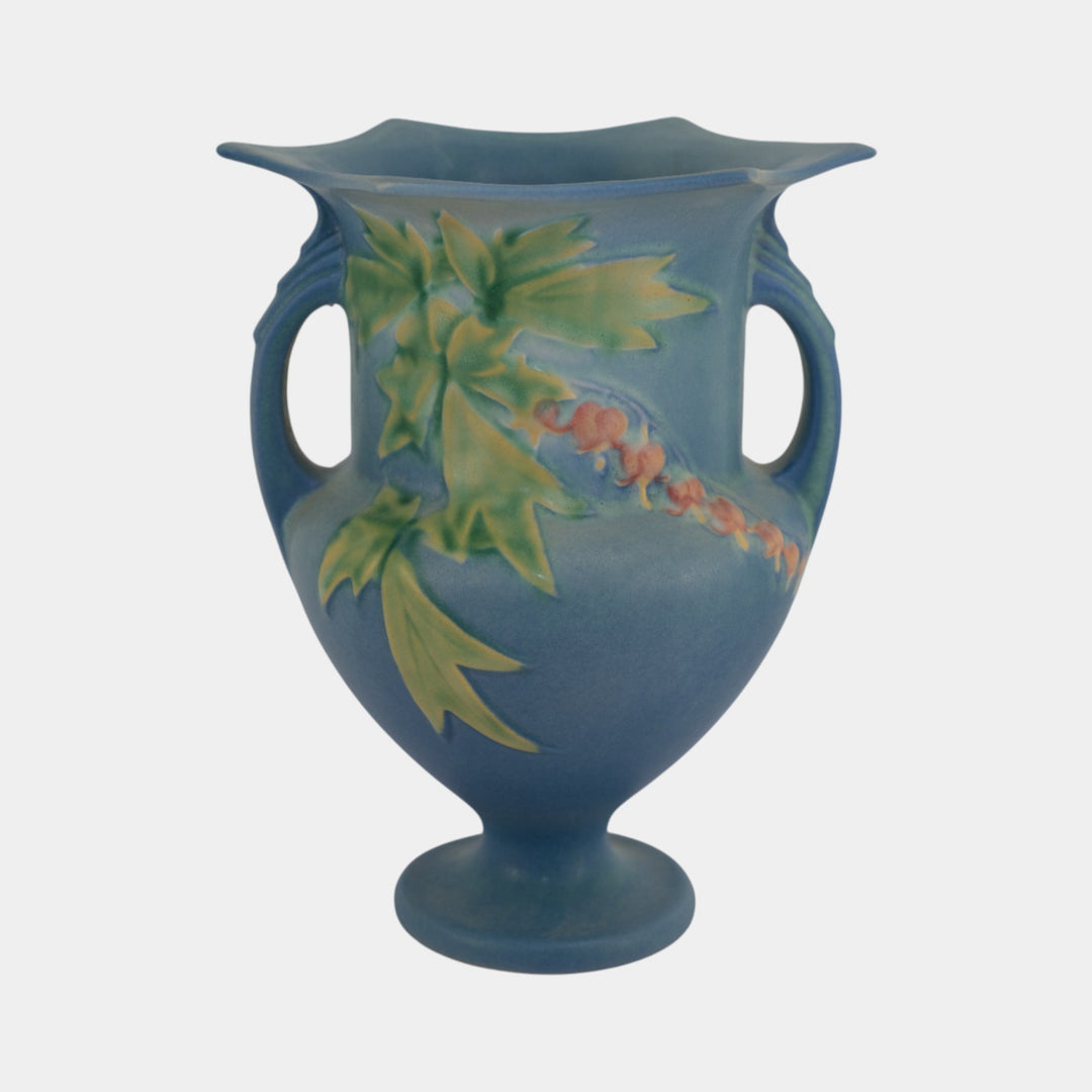 Roseville Bleeding Heart Blue 1940 Vintage Art Pottery Ceramic Vase 139-8