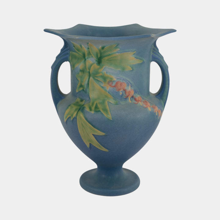 Roseville Bleeding Heart Blue 1940 Vintage Art Pottery Ceramic Vase 139-8