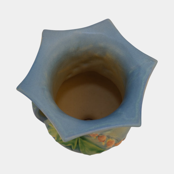 Roseville Bleeding Heart Blue 1940 Vintage Art Pottery Ceramic Vase 139-8