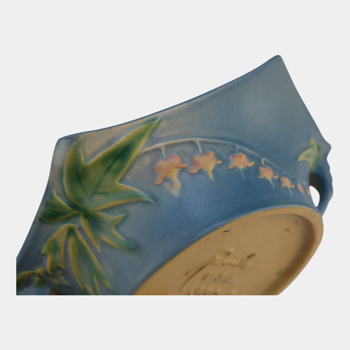 Roseville Bleeding Heart Blue 1940 Vintage Art Pottery Ceramic Bowl 380-8