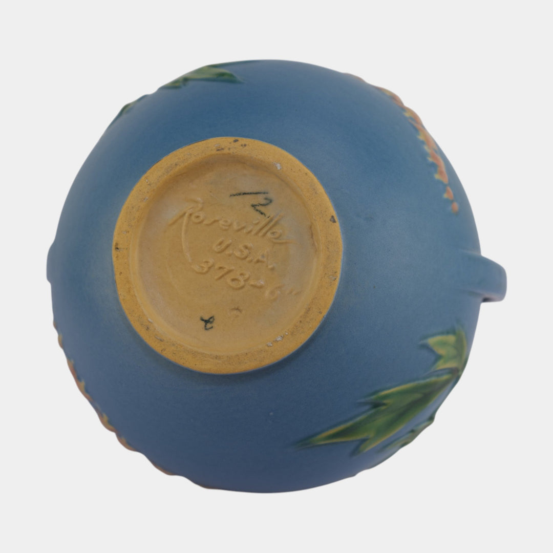 Roseville Bleeding Heart Blue 1940 Vintage Art Pottery Ceramic Vase 378-6