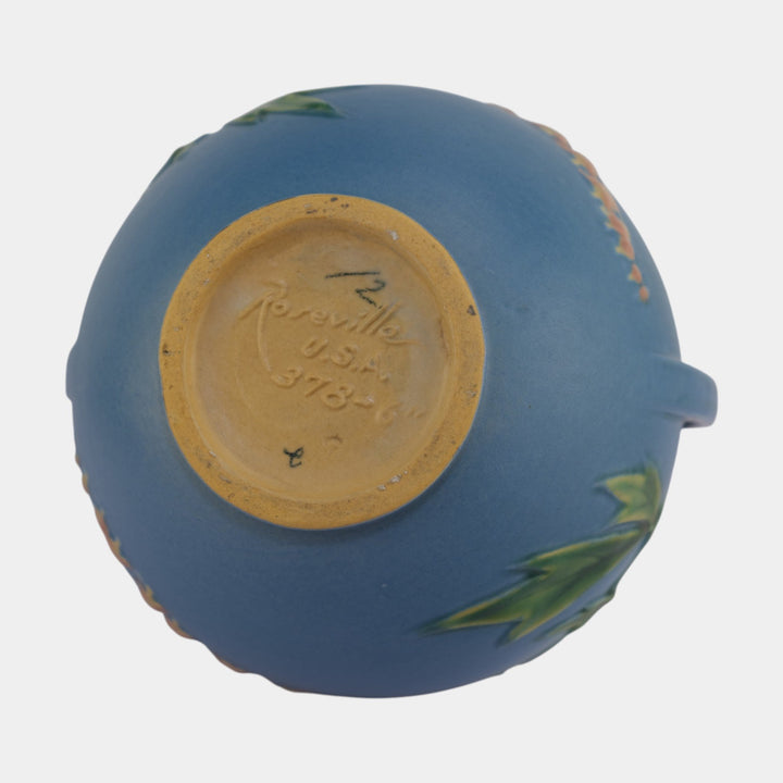 Roseville Bleeding Heart Blue 1940 Vintage Art Pottery Ceramic Vase 378-6