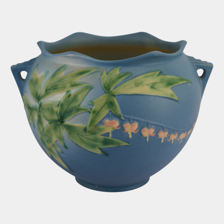 Roseville Bleeding Heart Blue 1940 Vintage Ceramic Jardiniere Planter 651-6