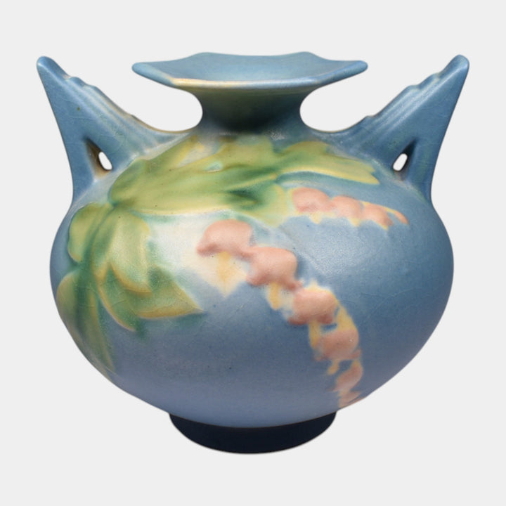 Roseville Bleeding Heart Blue 1940 Vintage Art Pottery Ceramic Vase 961-4