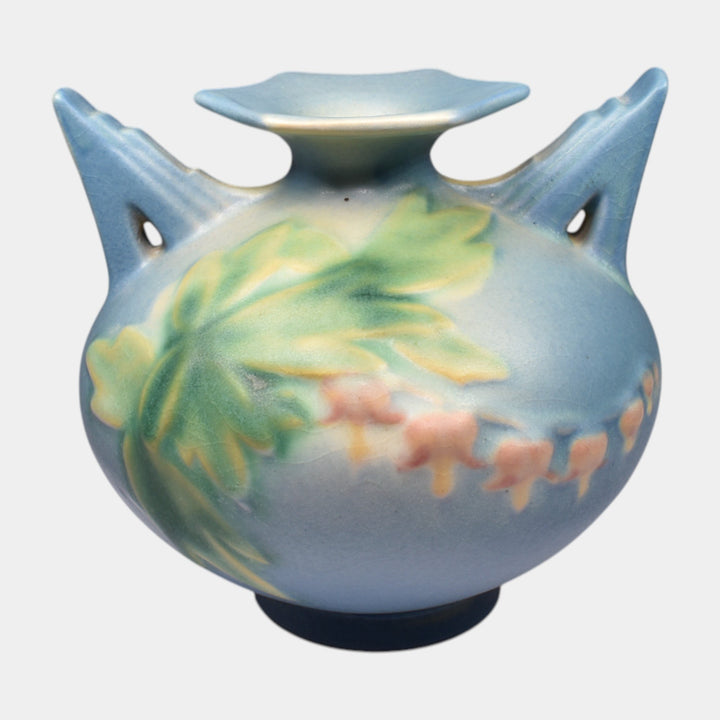 Roseville Bleeding Heart Blue 1940 Vintage Art Pottery Ceramic Vase 961-4