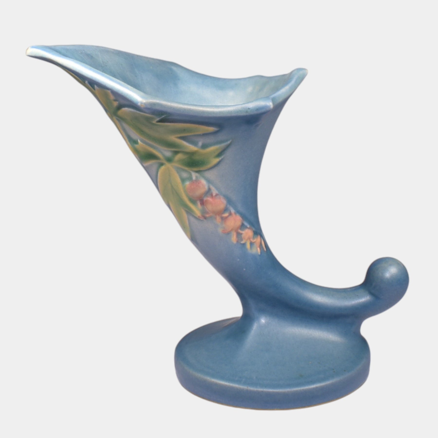 Roseville Bleeding Heart Blue 1940 Vintage Art Pottery Cornucopia