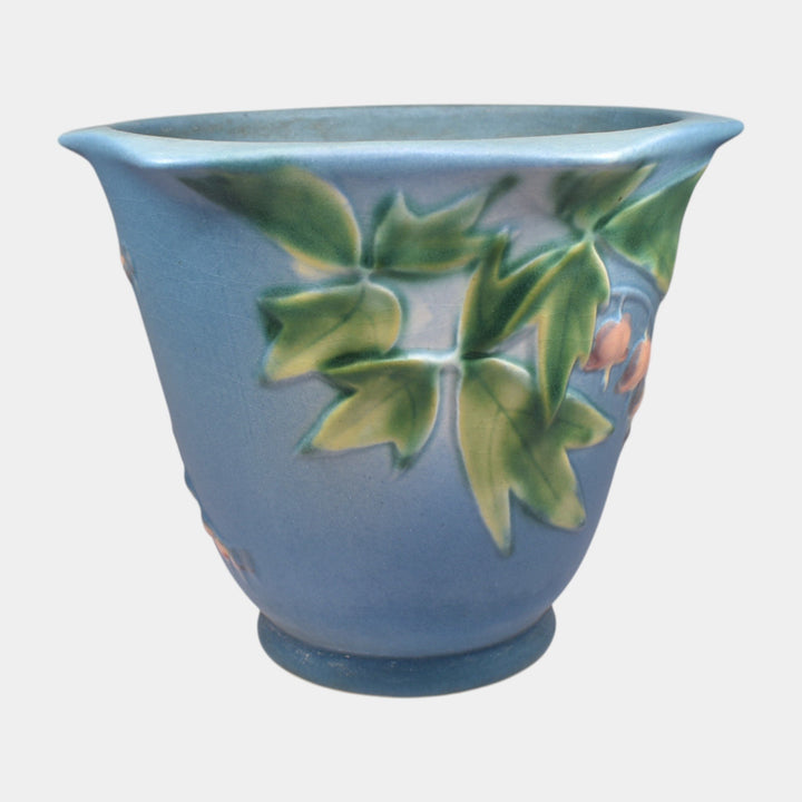 Roseville Bleeding Heart Blue 1940 Art Pottery Flower Pot 652-5