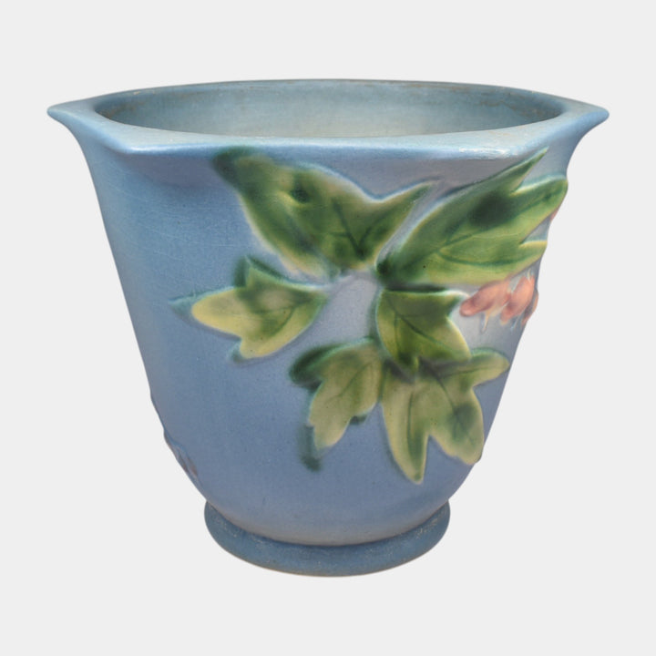 Roseville Bleeding Heart Blue 1940 Art Pottery Flower Pot 652-5