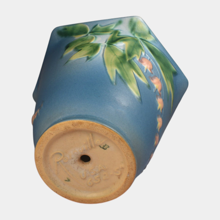 Roseville Bleeding Heart Blue 1940 Art Pottery Flower Pot 652-5