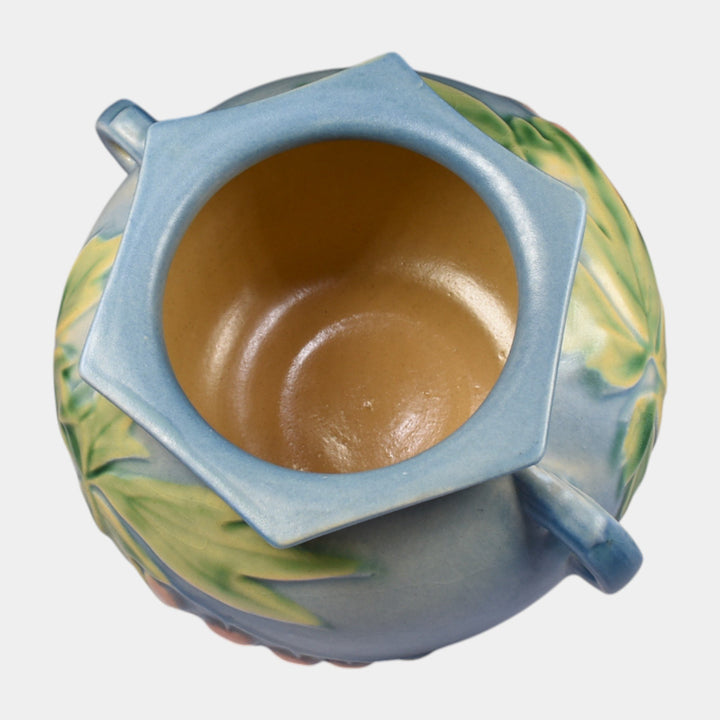 Roseville Bleeding Heart Blue 1940 Vintage Art Deco Pottery Ceramic Bowl 377-4