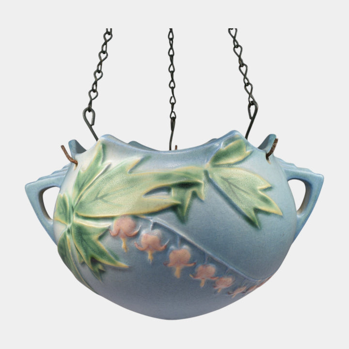 Roseville Bleeding Heart Blue 1940 Vintage Pottery Hanging Basket Planter 362-5