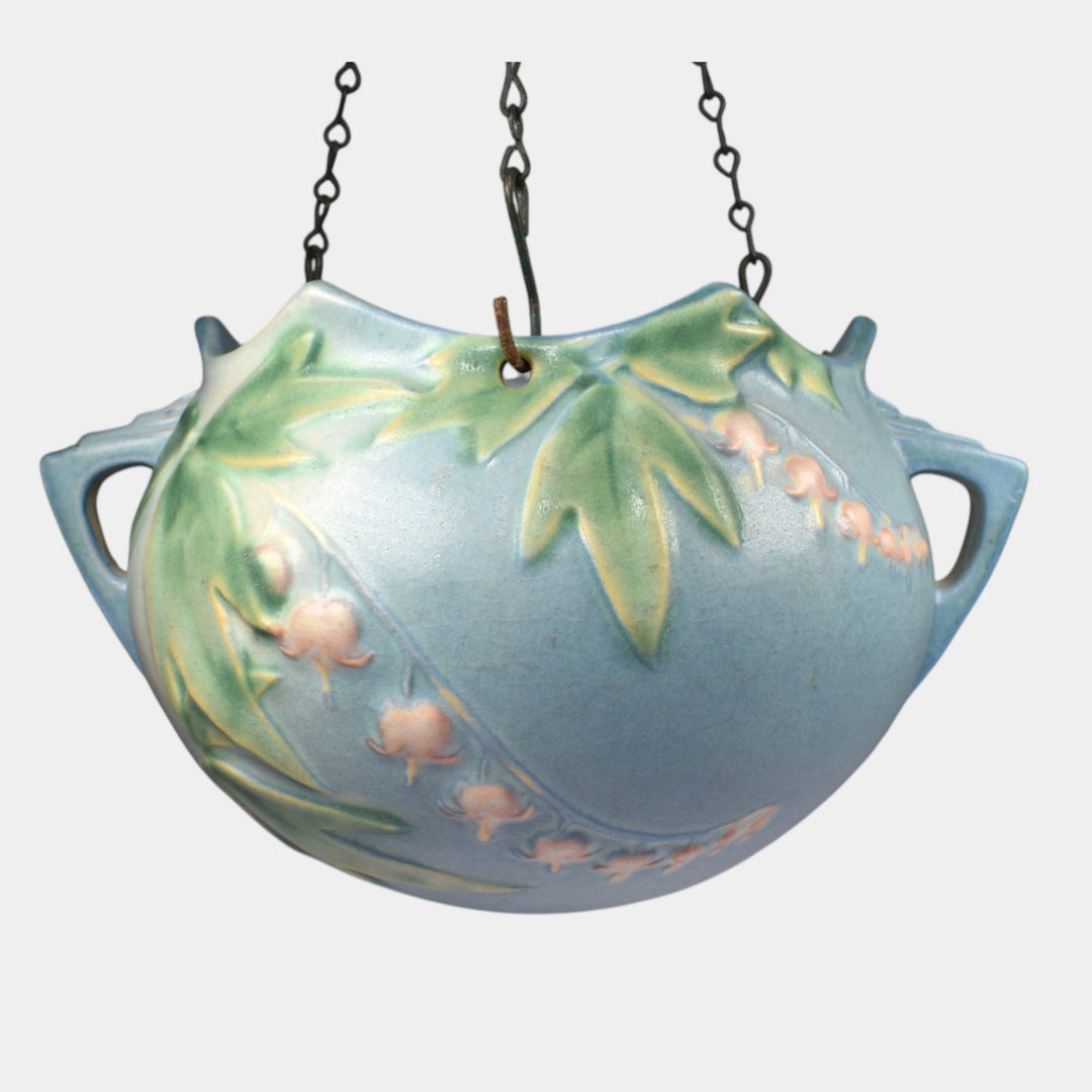 Roseville Bleeding Heart Blue 1940 Vintage Pottery Hanging Basket Planter 362-5