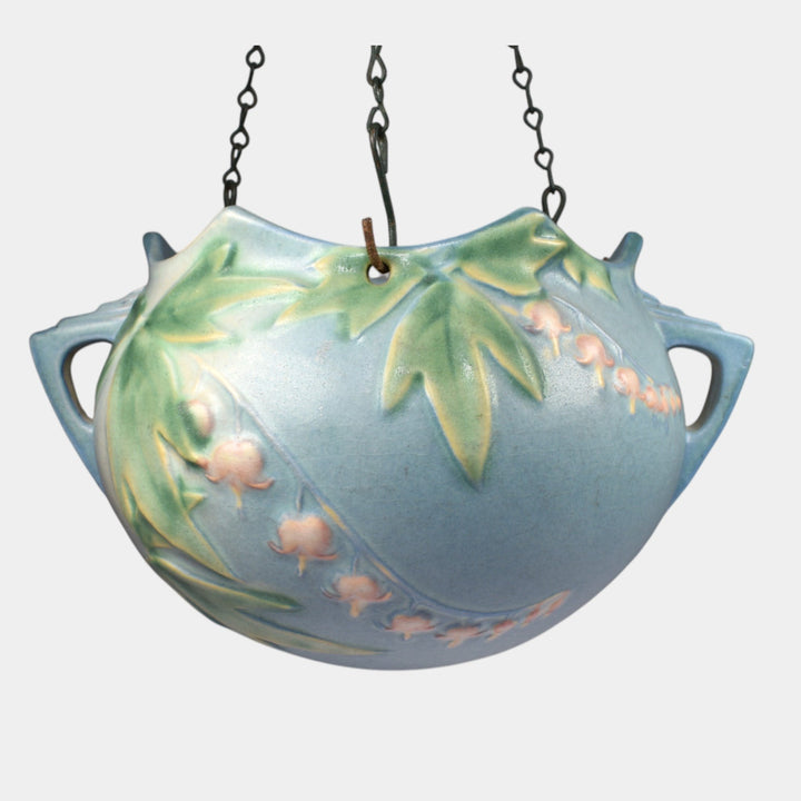 Roseville Bleeding Heart Blue 1940 Vintage Pottery Hanging Basket Planter 362-5