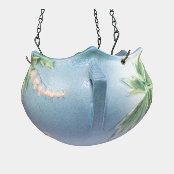 Roseville Bleeding Heart Blue 1940 Vintage Pottery Hanging Basket Planter 362-5