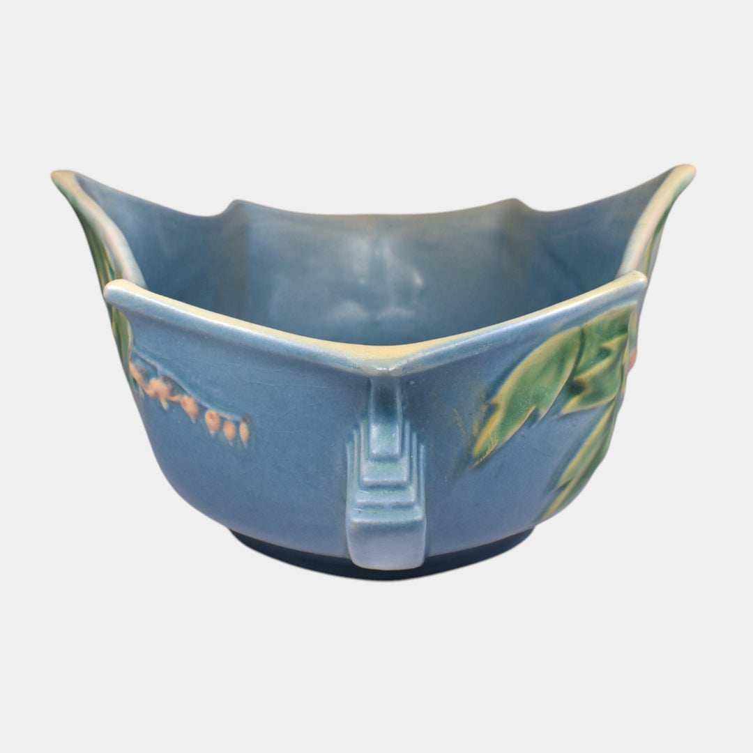 Roseville Bleeding Heart Blue 1940 Vintage Art Deco Pottery Ceramic Bowl 382-10
