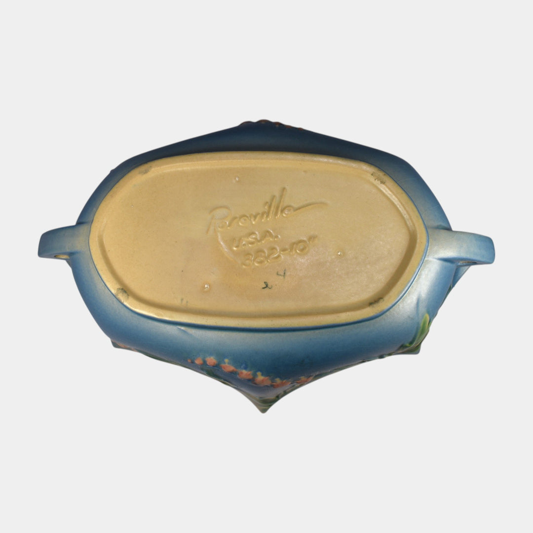 Roseville Bleeding Heart Blue 1940 Vintage Art Deco Pottery Ceramic Bowl 382-10