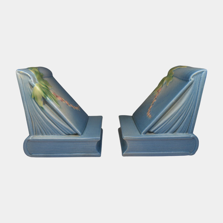 Roseville Bleeding Heart Blue 1940 Vintage Art Deco Pottery Ceramic Bookends 6