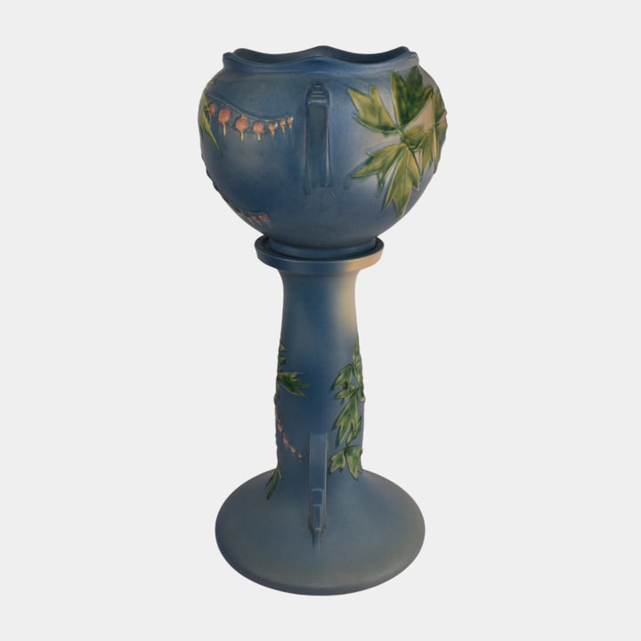 Roseville Bleeding Heart Blue 1940 Art Pottery Jardiniere And Pedestal 651-8