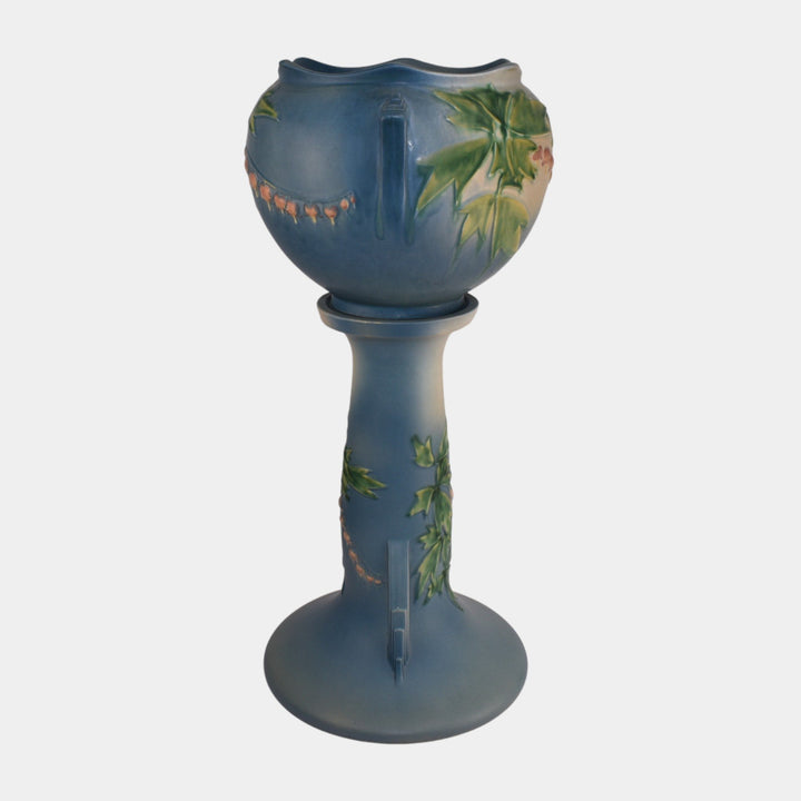 Roseville Bleeding Heart Blue 1940 Art Pottery Jardiniere And Pedestal 651-8