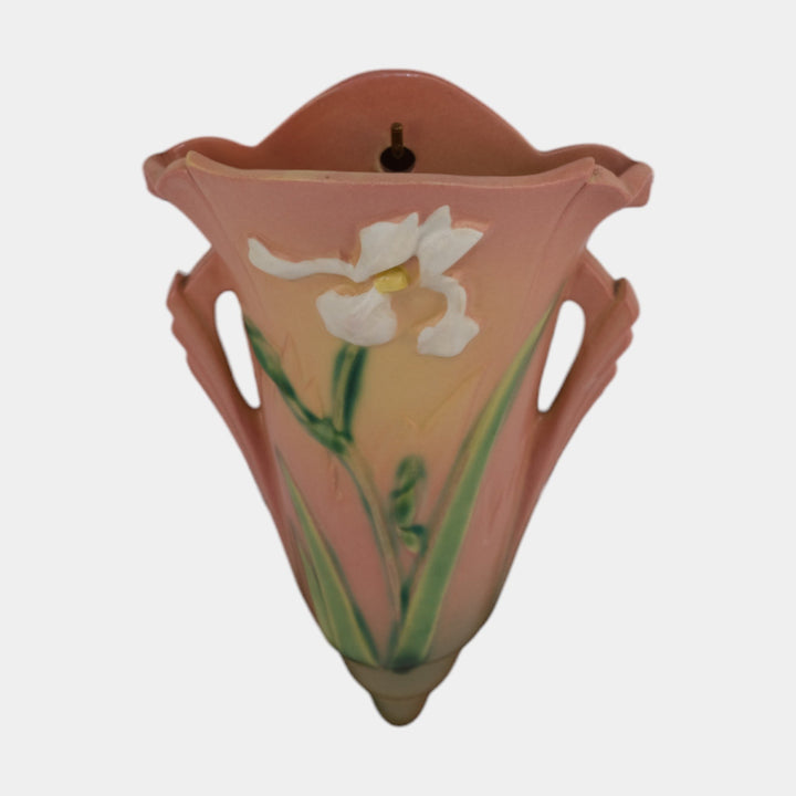 Roseville Iris Pink 1939 Vintage Art Deco Pottery Ceramic Wall Pocket 1284-8
