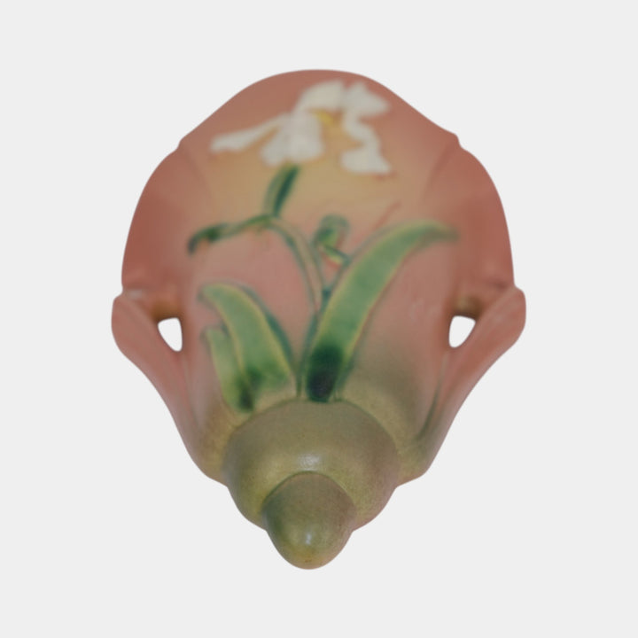 Roseville Iris Pink 1939 Vintage Art Deco Pottery Ceramic Wall Pocket 1284-8