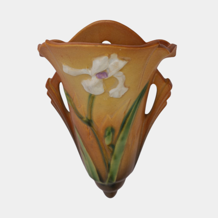 Roseville Iris Tan 1939 Vintage Art Deco Pottery Ceramic Wall Pocket 1284-8