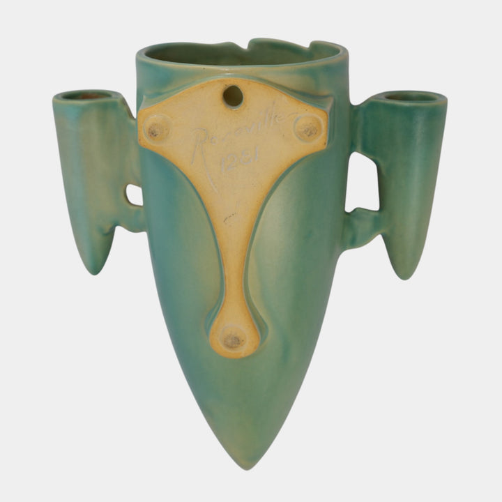 Roseville Poppy Green 1930 Vintage Art Ceramic Wall Pocket 1281-8