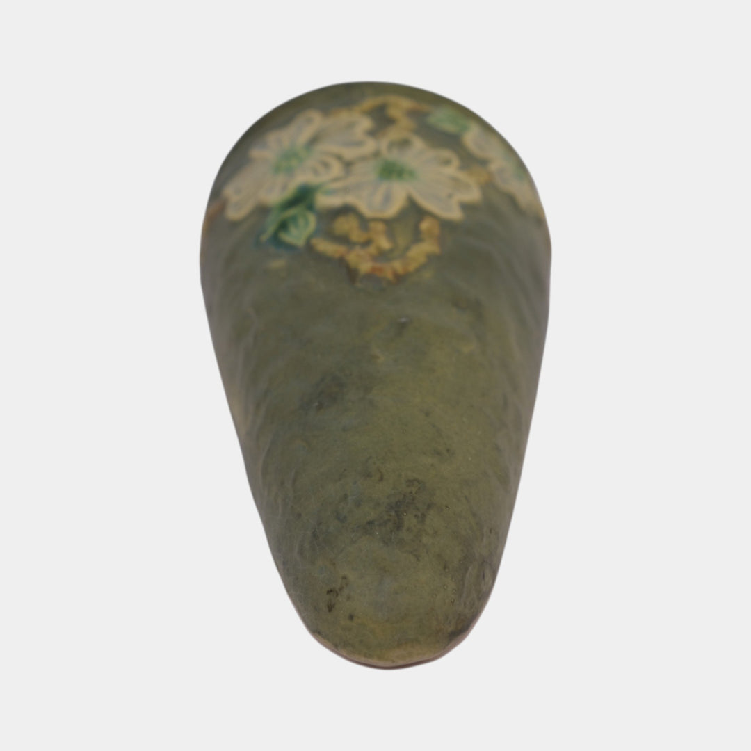 Roseville Dogwood Textured 1926 Vintage Pottery Green Ceramic Wall Pocket 1245-9