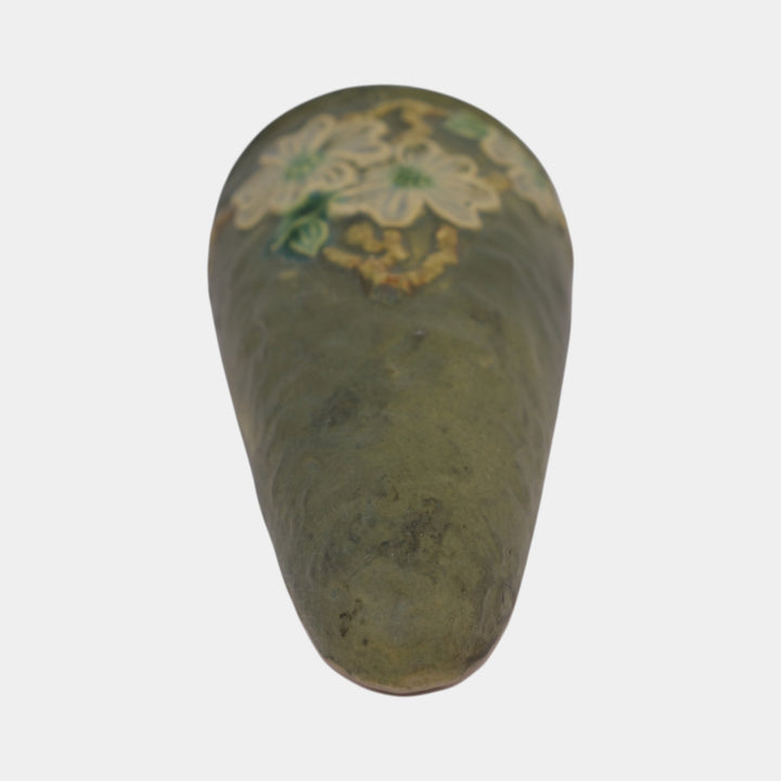 Roseville Dogwood Textured 1926 Vintage Pottery Green Ceramic Wall Pocket 1245-9