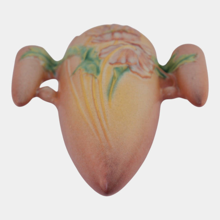 Roseville Poppy Pink 1930 Vintage Art Ceramic Wall Pocket 1281-8