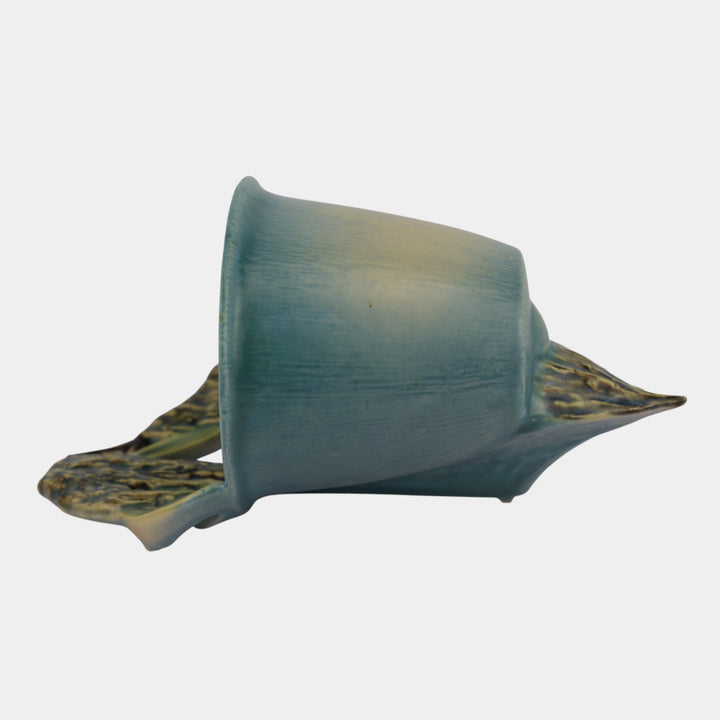 Roseville Moss Blue 1936 Vintage Art Pottery Bucket Wall Pocket 1279-4