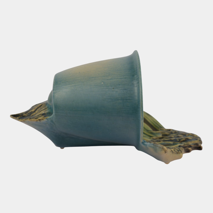 Roseville Moss Blue 1936 Vintage Art Pottery Bucket Wall Pocket 1279-4