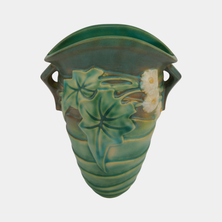Roseville Luffa Green 1934 Vintage Art Deco Pottery Ceramic Wall Pocket 1272-8