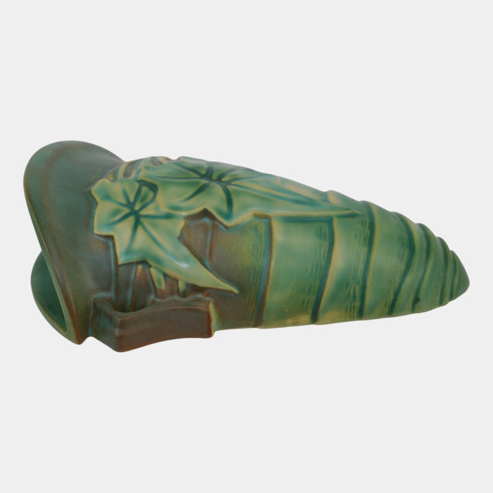Roseville Luffa Green 1934 Vintage Art Deco Pottery Ceramic Wall Pocket 1272-8